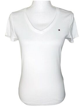 Tommy Hilfiger Women Short Sleeve V-Neck Tshirt White Small 100% Cotton